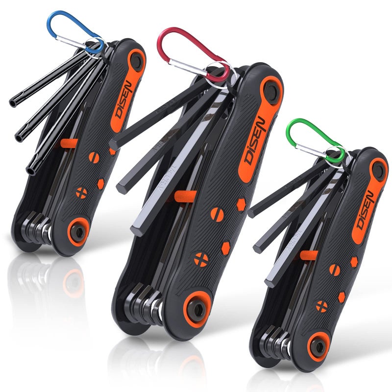 ديزن مجموعة مفاتيح ألين قابلة للطي مكونة من 25 قطعة من DISEN - مجموعة 3 مفاتيح SAE ومتري سداسية مفتاح توركس ستار مفتاح خطاف مفاتيح محمول معالج بالحرارة من الفولاذ الفاناديوم الكروم ألين - Image 1